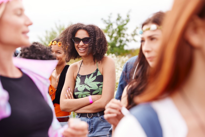 Women Attending Local Event Happy Smiling Outside Outdoors
