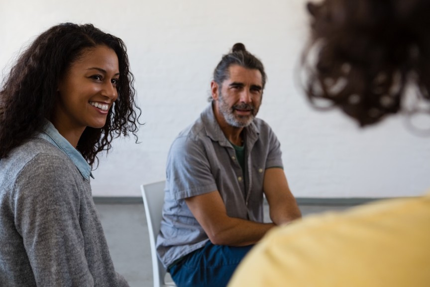 Active Listening People Listen Man Woman Group Meeting