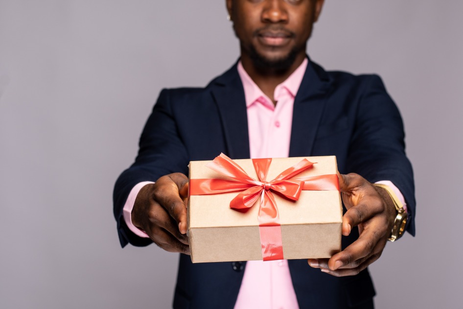 Businessman Offering Present Corporate Gift Gifts Gifting Business Man