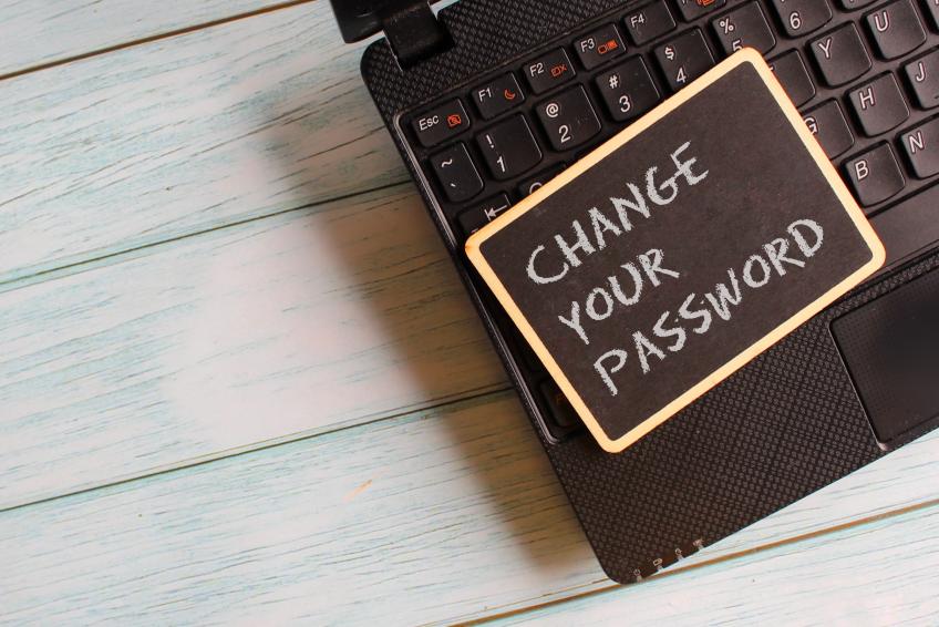 Change your Password Concept Letters Written Chalkboard Laptop Cybersecurity