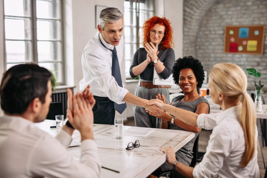 Congratulating Employees Congratualtions Shaking Hands Leadership Matters