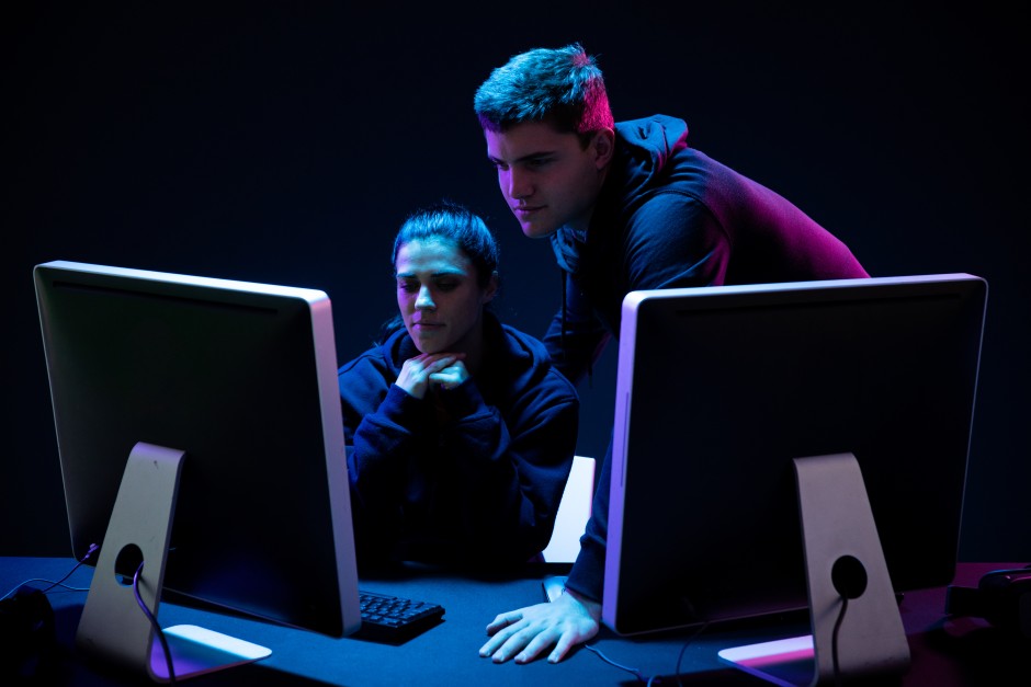 Cybersecurity Concept Man Woman Dark Room Hacking Security Infosec CyberSec