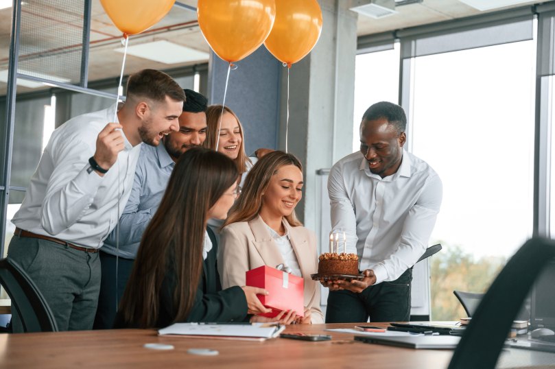 Employee Anniversary Happy Birthday Cake Balloons Candles Happy
