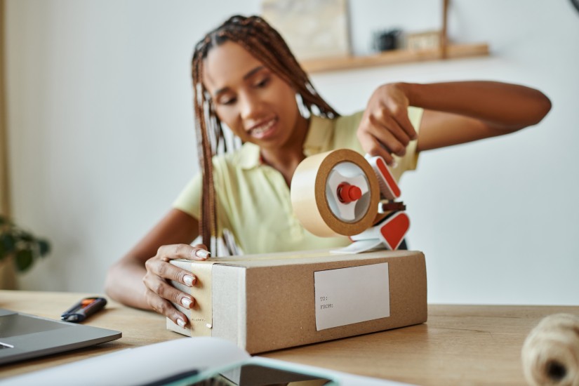 Packaging Process Inefficient Woman Carton Scotch Tape