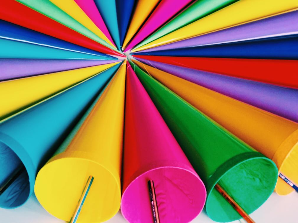 Colorful paper funnels