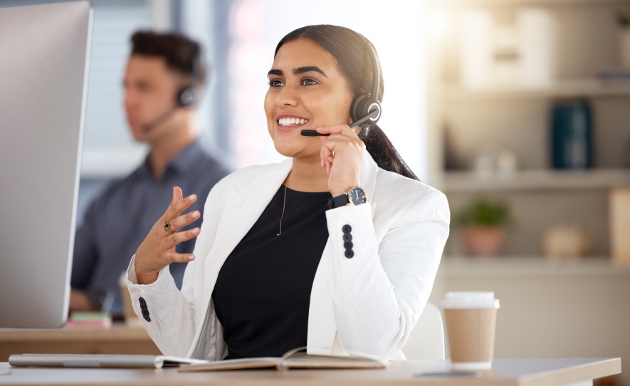 Woman Call Center Provide Customer Service Support Calls Online Female Headphones