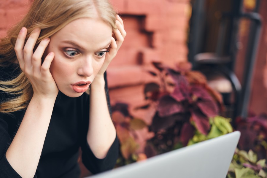 Woman Frustrated Laptop Receive Too Many Email Work Anxious