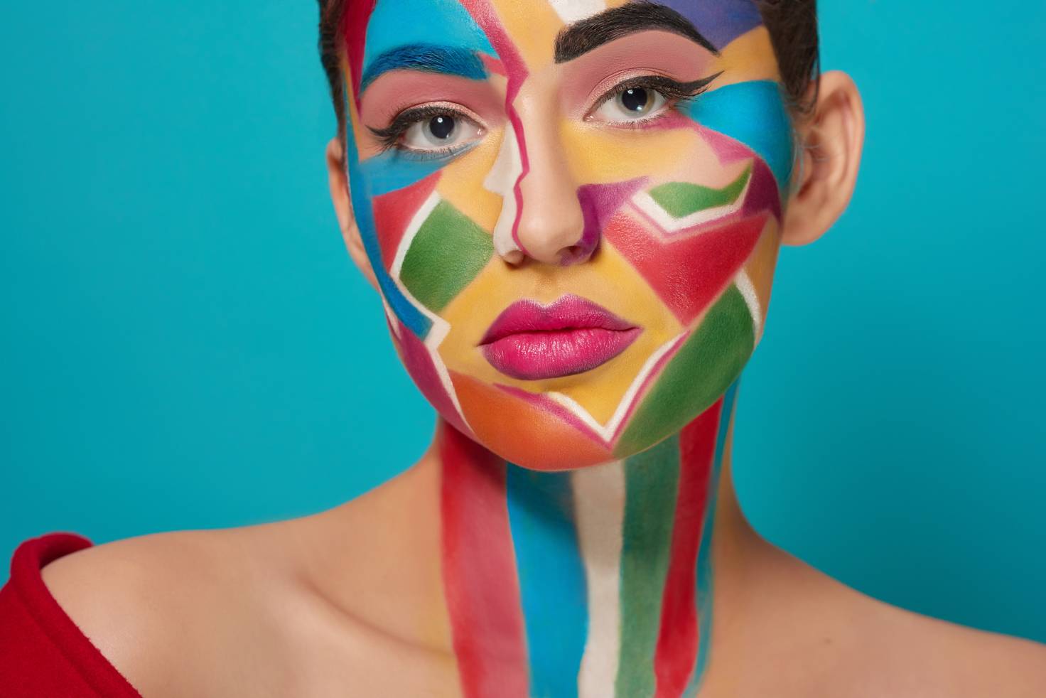 Face of beautiful model with creative make up representing perception differences