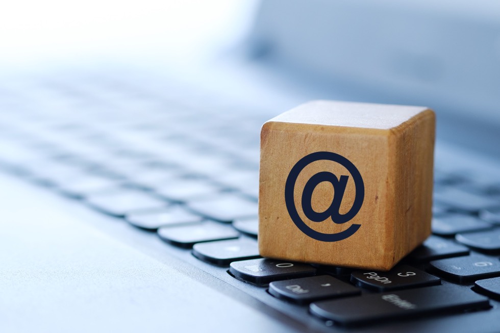 Email Marketing Symbol Wooden Cube Laptop