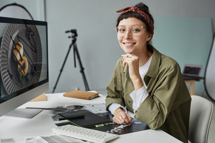 Female Content Creator Computer Photographer Smiling Artist