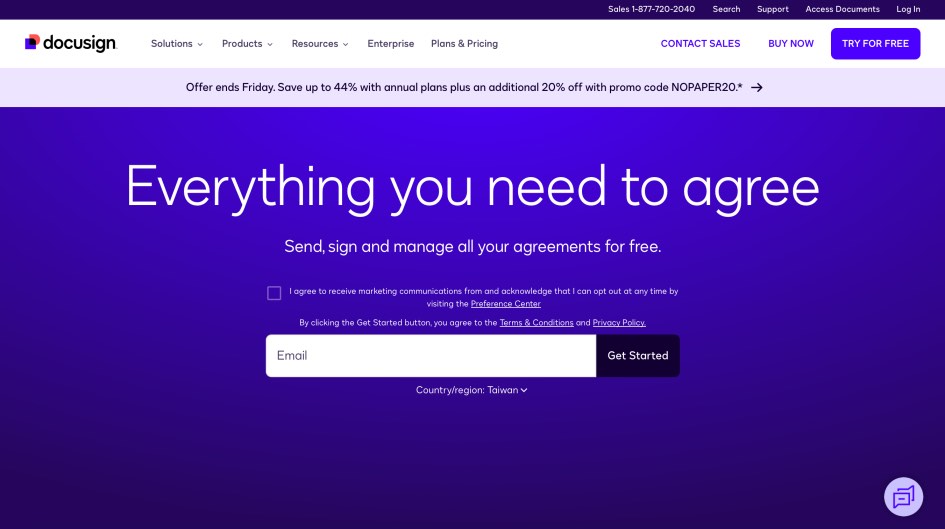 Docusign Homepage Screenshot Securely e-Sign Documents Online