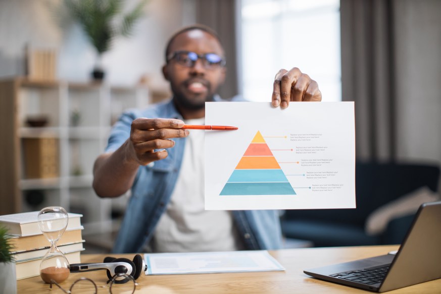 Male Showing Marketing Funnel Sales Funnels Paper Sheet
