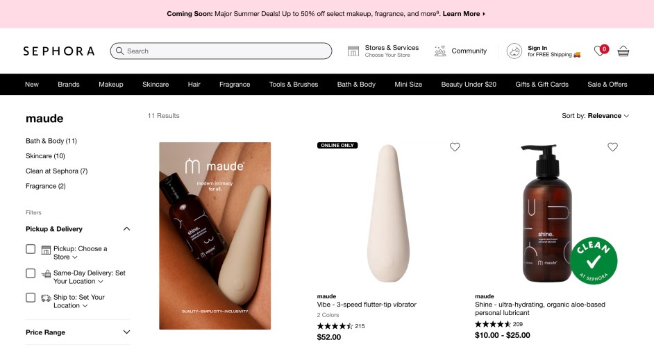 Maude Sexual Wellness Products by Sephora