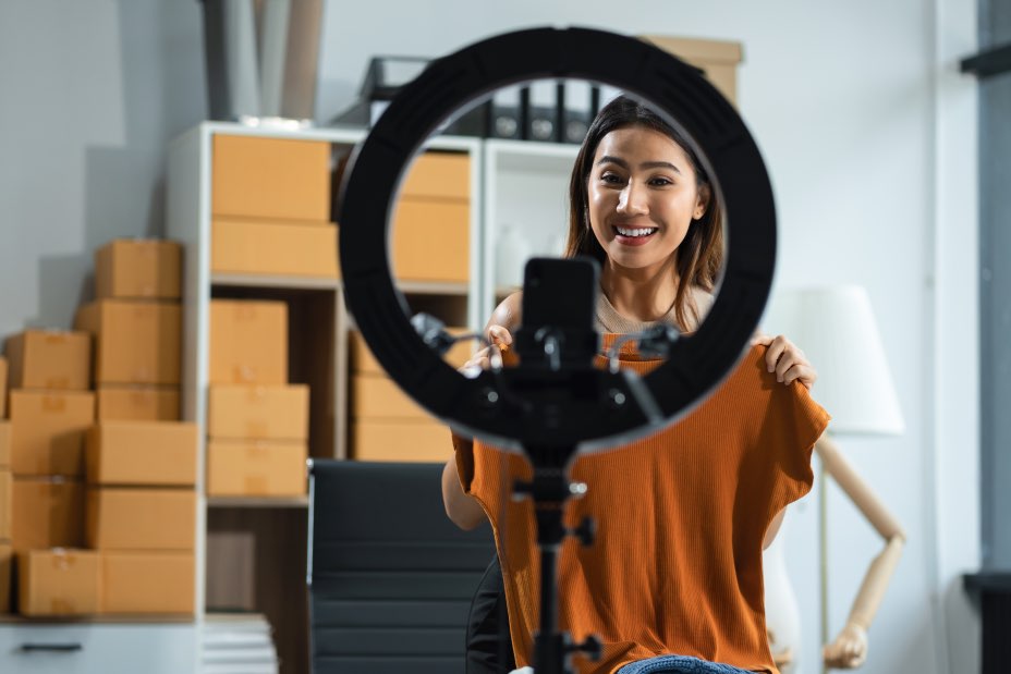 Vlogger Woman Self Filming Short Form Video Influencer Marketing