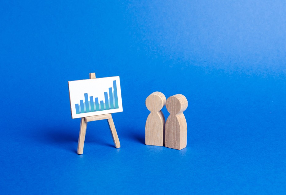 Wooden Figures People Looking Valuation Chart Graph Stats