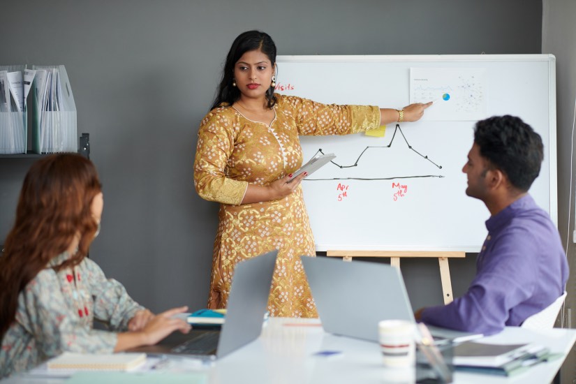 Team Meeting Discussing Reduce Churn Rate White Board