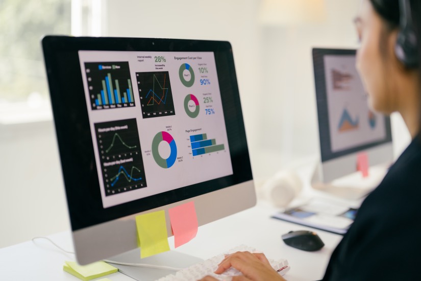 Video Analytics Businesswoman Computer Tracking Data ChartsJPG