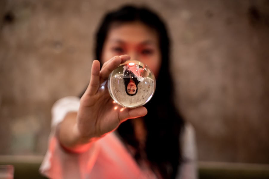 Woman Holding Transparency Glass Ball Transparency Concept
