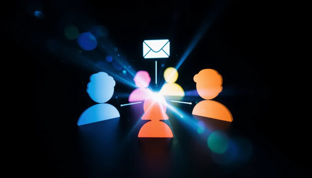 Visual illustration showing segmented automotive customer groups connected to targeted email campaigns