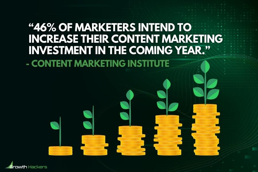 Chart illustrating growth in content marketing investment by marketers
