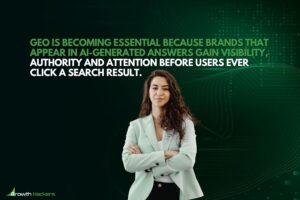 GEO is becoming essential because brands that appear in AI-generated answers gain visibility authority and attention before users ever click a search result