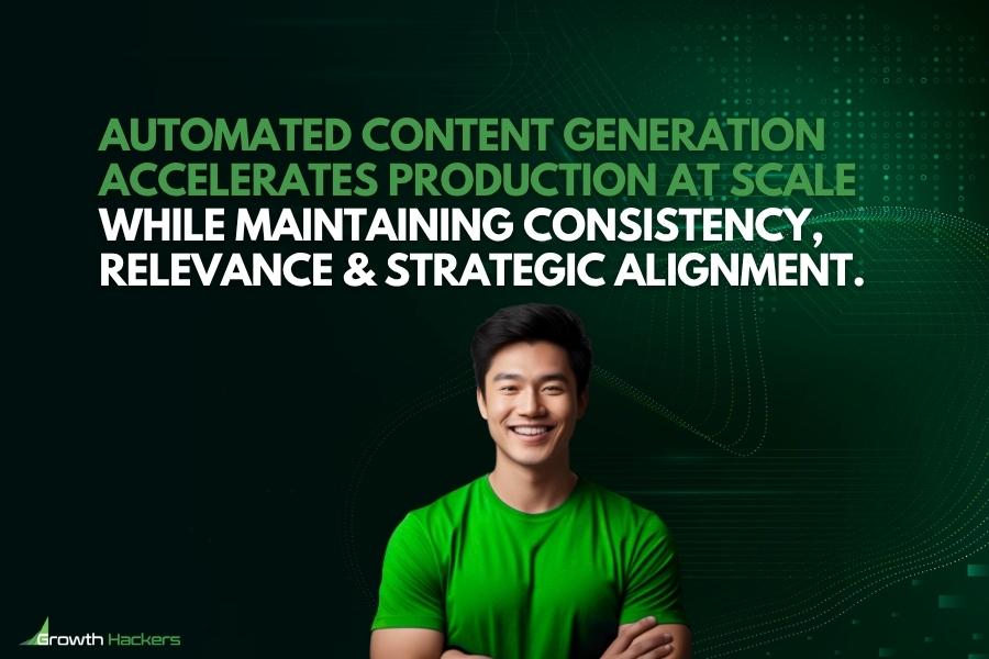 Automated content generation accelerates production at scale while maintaining consistency relevance and strategic alignment