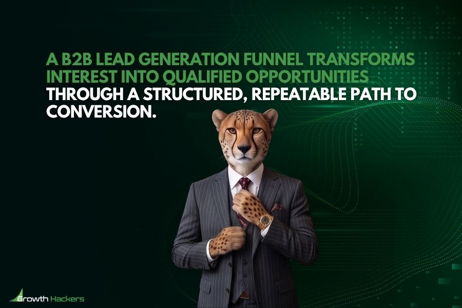 A B2B lead generation funnel transforms interest into qualified opportunities through a structured repeatable path to conversion