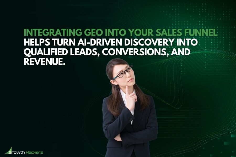 Integrating GEO into your sales funnel helps turn AI-driven discovery into qualified leads conversions and revenue