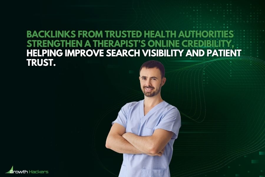 Backlinks from trusted health authorities strengthen a therapist’s online credibility helping improve search visibility and patient trust