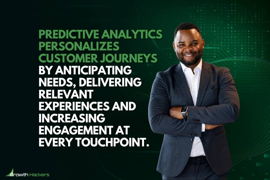 Predictive analytics personalizes customer journeys by anticipating needs delivering relevant experiences and increasing engagement at every touchpoint