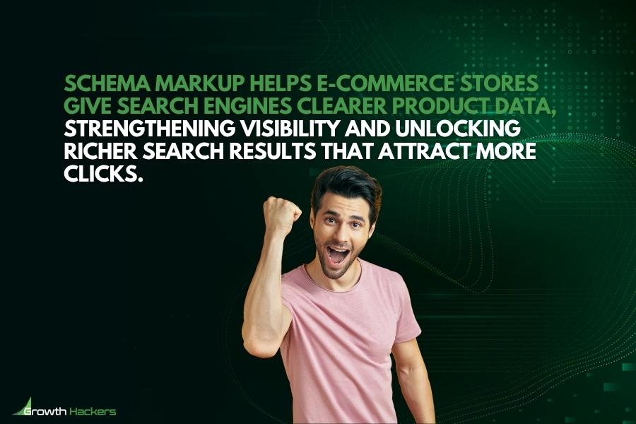 Schema markup helps e-commerce stores give search engines clearer product data strengthening visibility and unlocking richer search results that attract more clicks