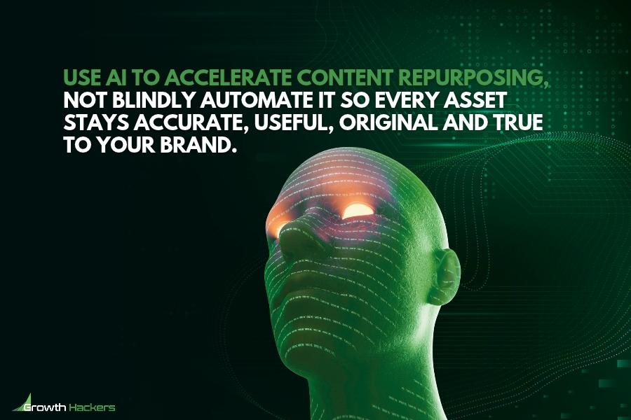 Use AI to accelerate content repurposing not blindly automate it so every asset stays accurate, useful original and true to your brand